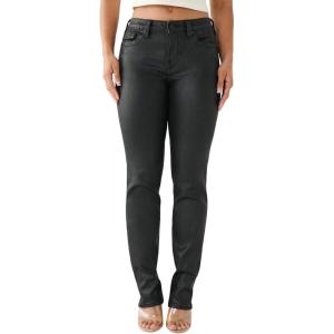 True Religion Womens Billie Straight Coated Mid Rise Jean(Black)