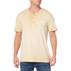 True Religion mens Ss Dyed Embro Henley(Travertine)