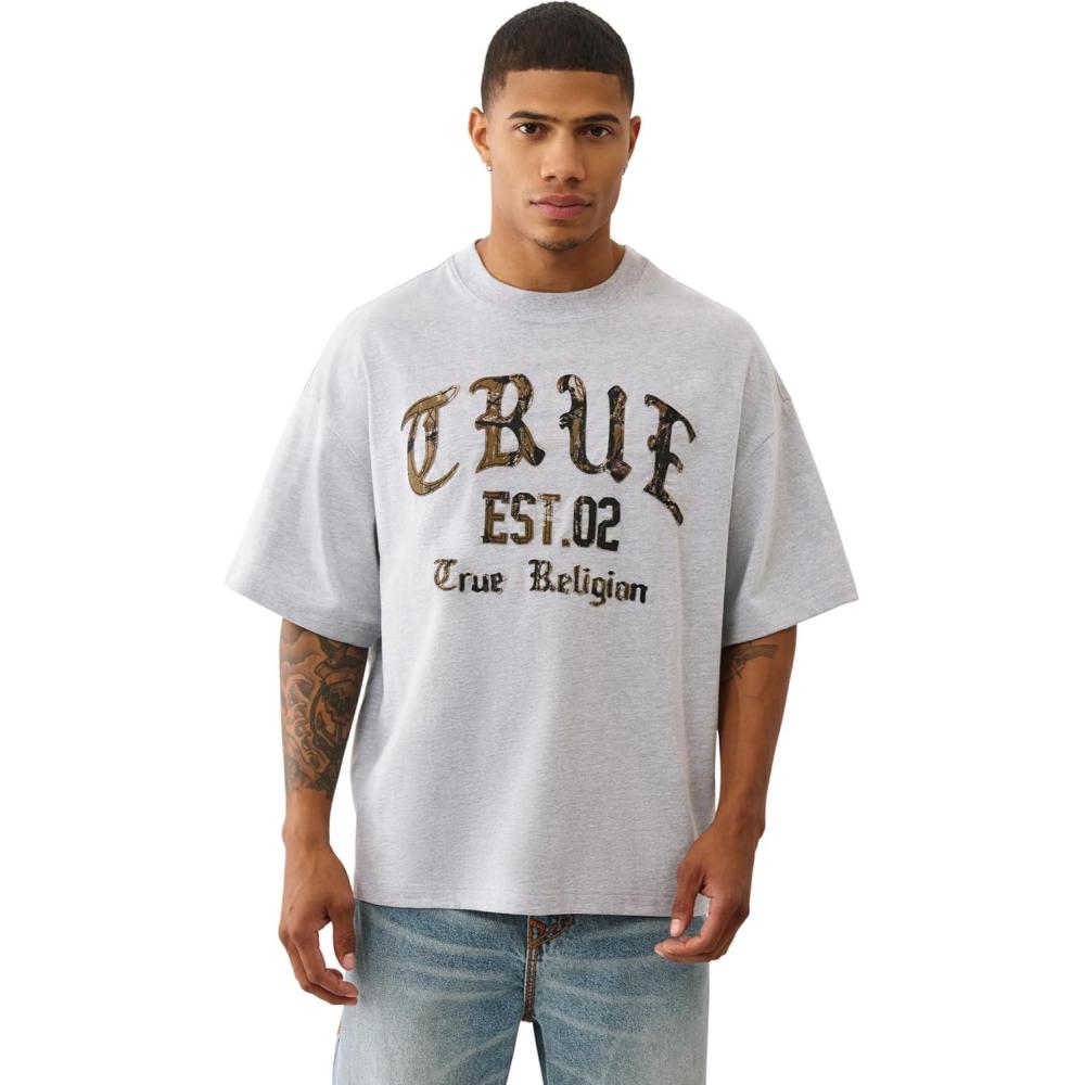 imageTrue Religion Mens Forest Camo Oversized Tee  Short Sleeve Crewneck Graphic TShirtH Grey