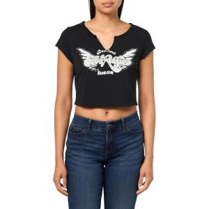 True Religion Women’s Crystal Wing V Notch Tee(Jet Black)