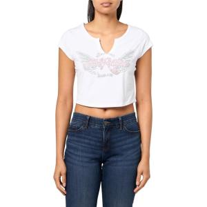 True Religion Women’s Crystal Wing V Notch Tee(Optic White)