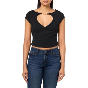 True Religion Women’s Keyhole Cap Sleeve Top(Jet Black)