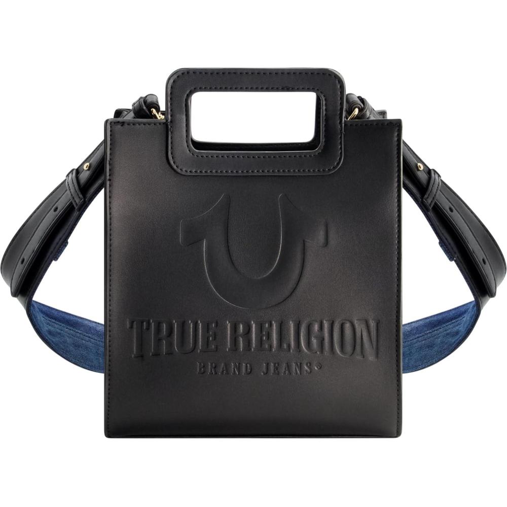 imageTrue Religion Womens Tote Bag North South Travel Purse Handbag with Adjustable Shoulder Strap and Horseshoe MotifBlack