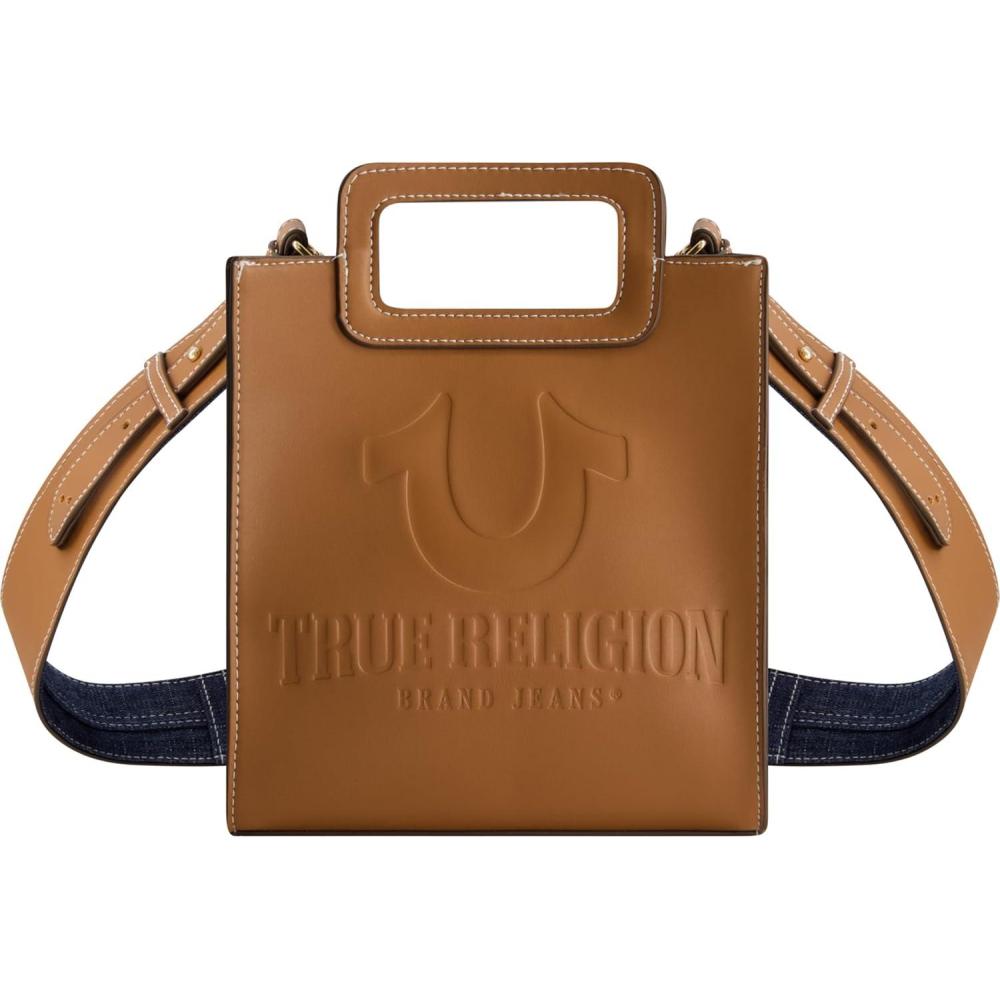 imageTrue Religion Womens Tote Bag North South Travel Purse Handbag with Adjustable Shoulder Strap and Horseshoe MotifCognac