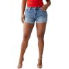 True Religion Women’s Jennie Mid-Rise Flap Short – California Poppy | Curvy Fit Denim Shorts with Button-Flap