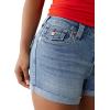 True Religion Women’s Jennie Mid-Rise Flap Short – California Poppy | Curvy Fit Denim Shorts with Button-Flap
