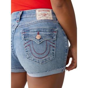 True Religion Women’s Jennie Mid-Rise Flap Short – California Poppy | Curvy Fit Denim Shorts with Button-Flap