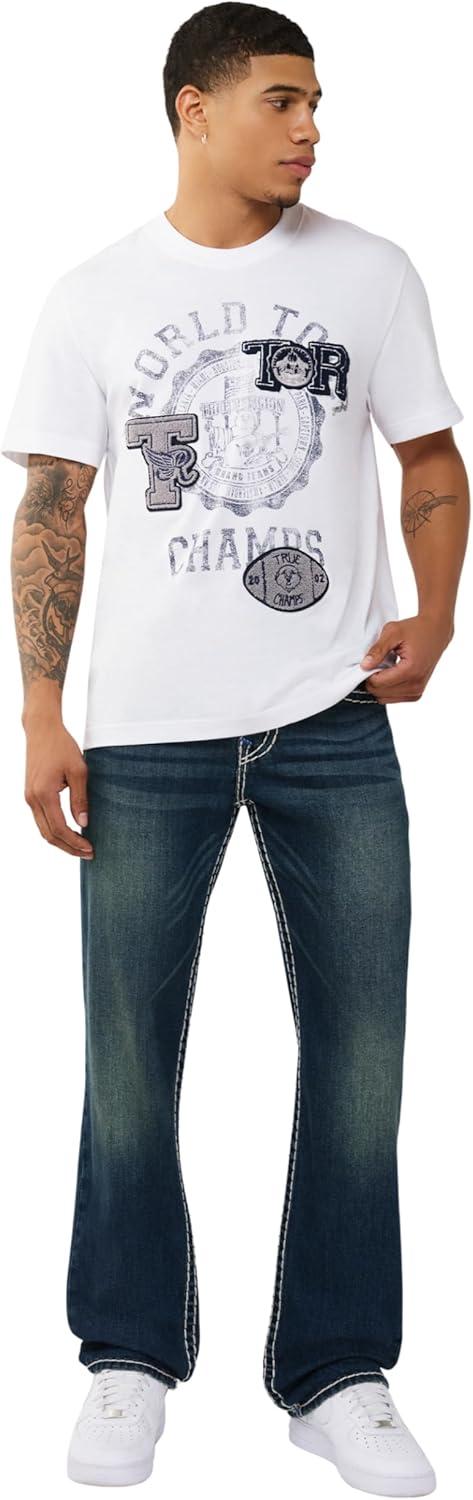 imageTrue Religion Mens Ricky Super T Flap 34inRiff Grunge Dark Wash