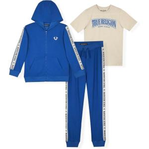 True Religion Boys 3 Piece Fleece Jogger Sets – Complete Hoodie, Tee & Sweatpants Outfit for Everyday Style(Blue-stone)