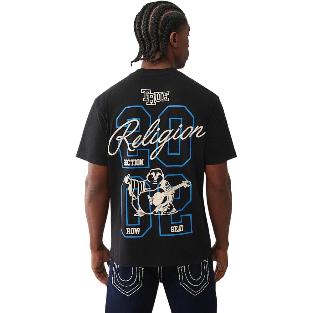 imageTrue Religion Mens ShortSleeve University Tee Crewneck Collegiate LogoJet Black