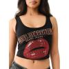 True Religion Womens Crystal Lips Raw Hem Tank​(Jet Black)