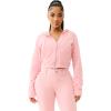 True Religion Women’s Raw Edge Big T Shrunken Zip Hoodie – Candy Pink