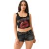 True Religion Womens Crystal Lips Raw Hem Tank​(Jet Black)