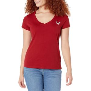 True Religion Women’s Buddha Foil Back V Neck Tee(Red Dahlia)