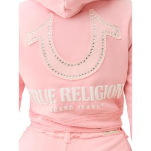 True Religion Women’s Raw Edge Big T Shrunken Zip Hoodie – Candy Pink