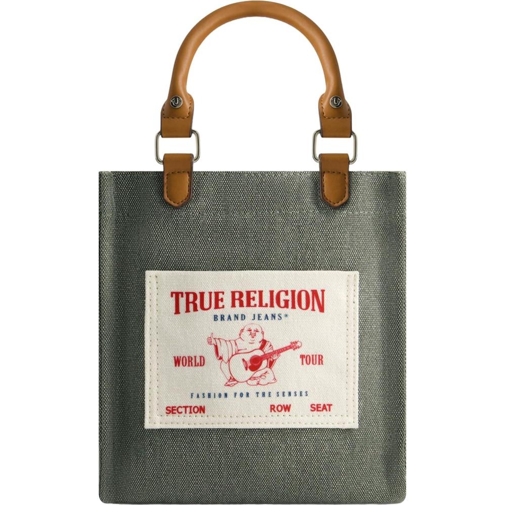 imageTrue Religion Womens Tote Bag Buddha Pocket Travel Shoulder Handbag with Adjustable Removable Crossbody StrapSage