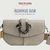 True Religion Saddle Bag, Women’s Faux Leather Crossbody Purse with Adjustable Shoulder Strap, Light Grey, One Size