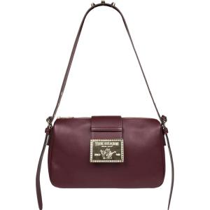 True Religion East West Crossbody Handbag, Belt Buckle Accent Shoulder Purse with Adjustable Strap and Snap Zip Closure, Gold Tone Logo, Burgundy