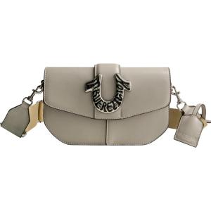 True Religion Saddle Bag, Women’s Faux Leather Crossbody Purse with Adjustable Shoulder Strap, Light Grey, One Size