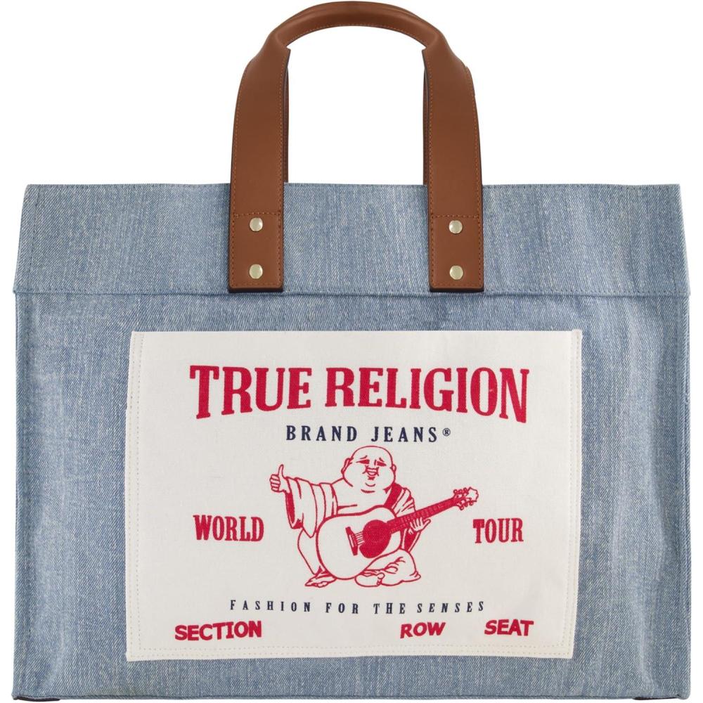 imageTrue Religion Large Tote Bag Canvas Travel Carryall Shoulder HandbagDenim