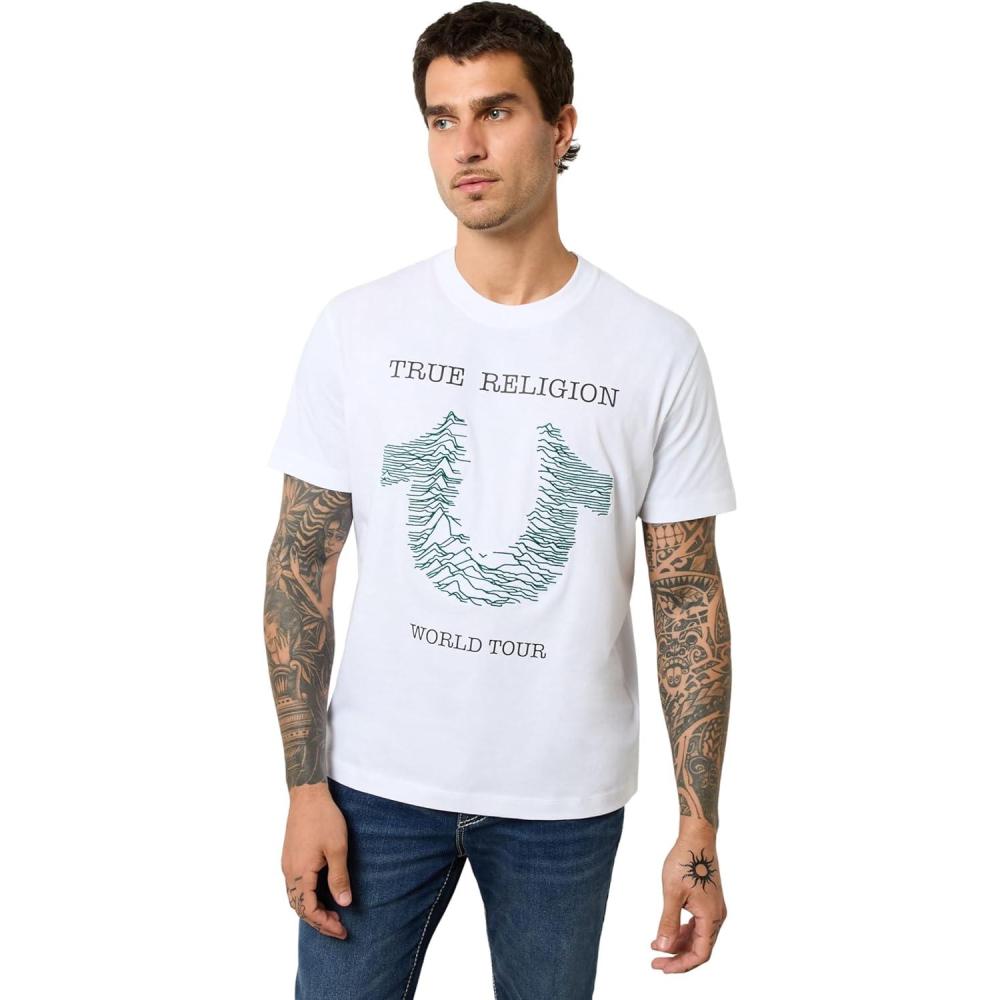 imageTrue Religion Mens SS Embroidery Radio Wave Tee  Short Sleeve TShirtOptic White