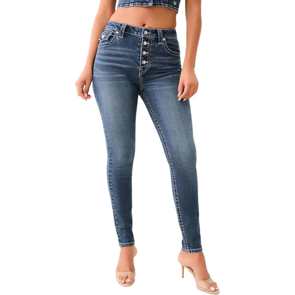 imageTrue Religion Womens Crystal Jennie High Rise Curvy Skinny Jeans with Flap Pockets and SN StitchingContera