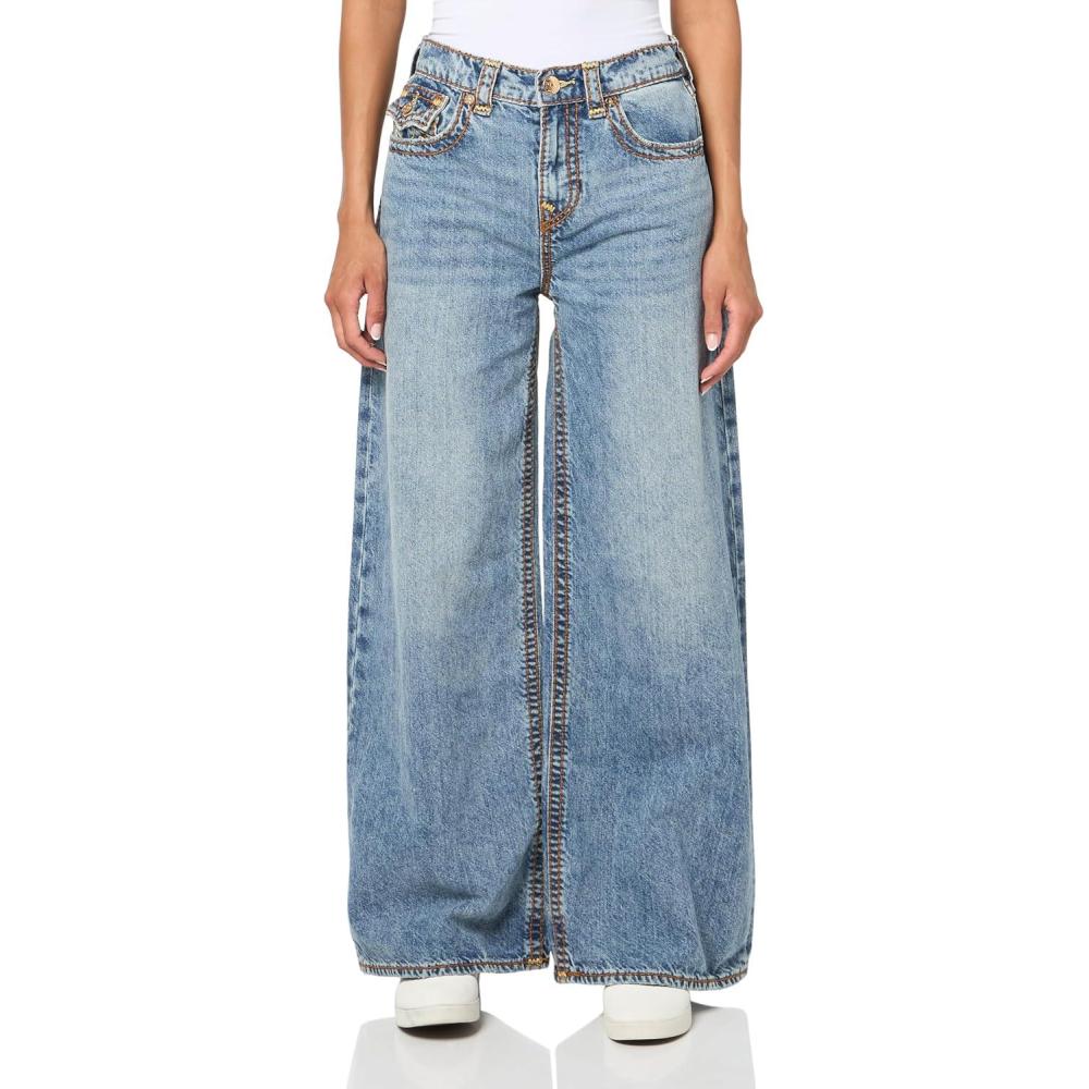 imageTrue Religion Womens Jessie Baggy Jeans with Super T Stitching and Flap PocketsPeak Spot