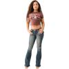 True Religion Joey Twisted Flare Low Rise Jeans with Flap Pockets SN Stitching for Women(Amestoy W/ Destroy)