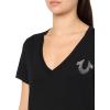 True Religion Women’s Crystal High Shine V-Neck Tee – Embellished Casual T-Shirt(Jet Black)