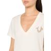 True Religion Women’s Crystal High Shine V-Neck Tee – Embellished Casual T-Shirt(Winter White)