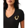 True Religion Women’s Painted Hs Ombre Crystals V Neck Tee​(Jet Black)
