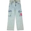True Religion Girls Fashion Jeans Premium Designer Denim Pants for Kids (Sizes 7-14)(Light Blue Cargo)