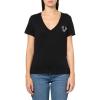 True Religion Women’s Crystal High Shine V-Neck Tee – Embellished Casual T-Shirt(Jet Black)