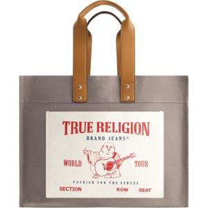 True Religion Large Tote Bag, Canvas Travel Carryall Shoulder Handbag(Grey)