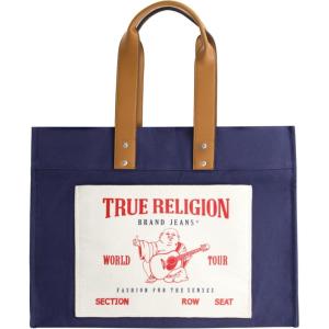 True Religion Large Tote Bag, Canvas Travel Carryall Shoulder Handbag(Navy)