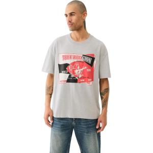 True Religion Men’s Short Sleeve Torn SRS Tee – Casual Graphic T-Shirt(Heather Grey)