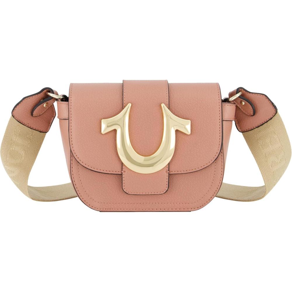 imageTrue Religion Womens Crossbody Bag Mini Flap Adjustable Shoulder Handbag with Horseshoe LogoBerry