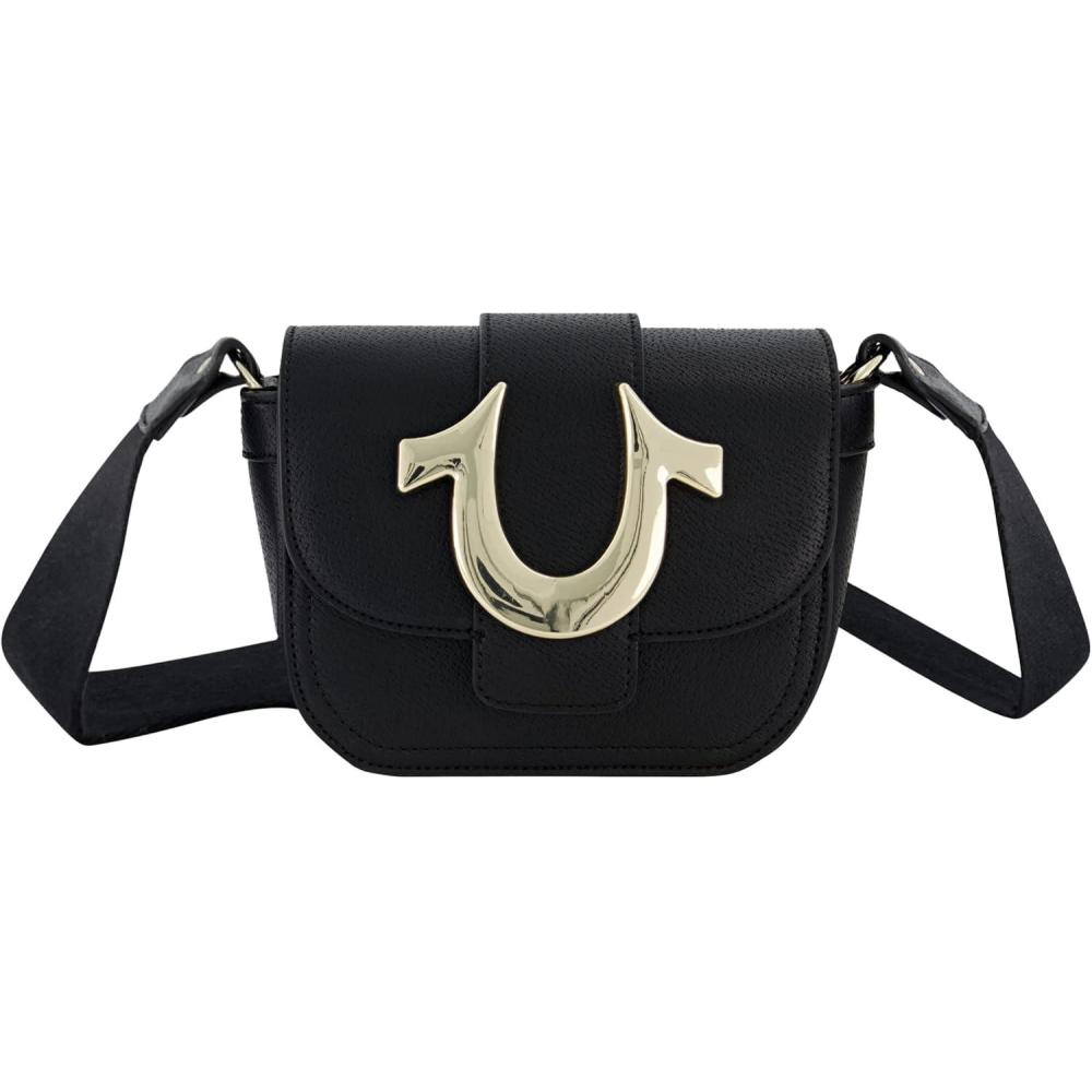imageTrue Religion Womens Crossbody Bag Mini Flap Adjustable Shoulder Handbag with Horseshoe LogoBlack