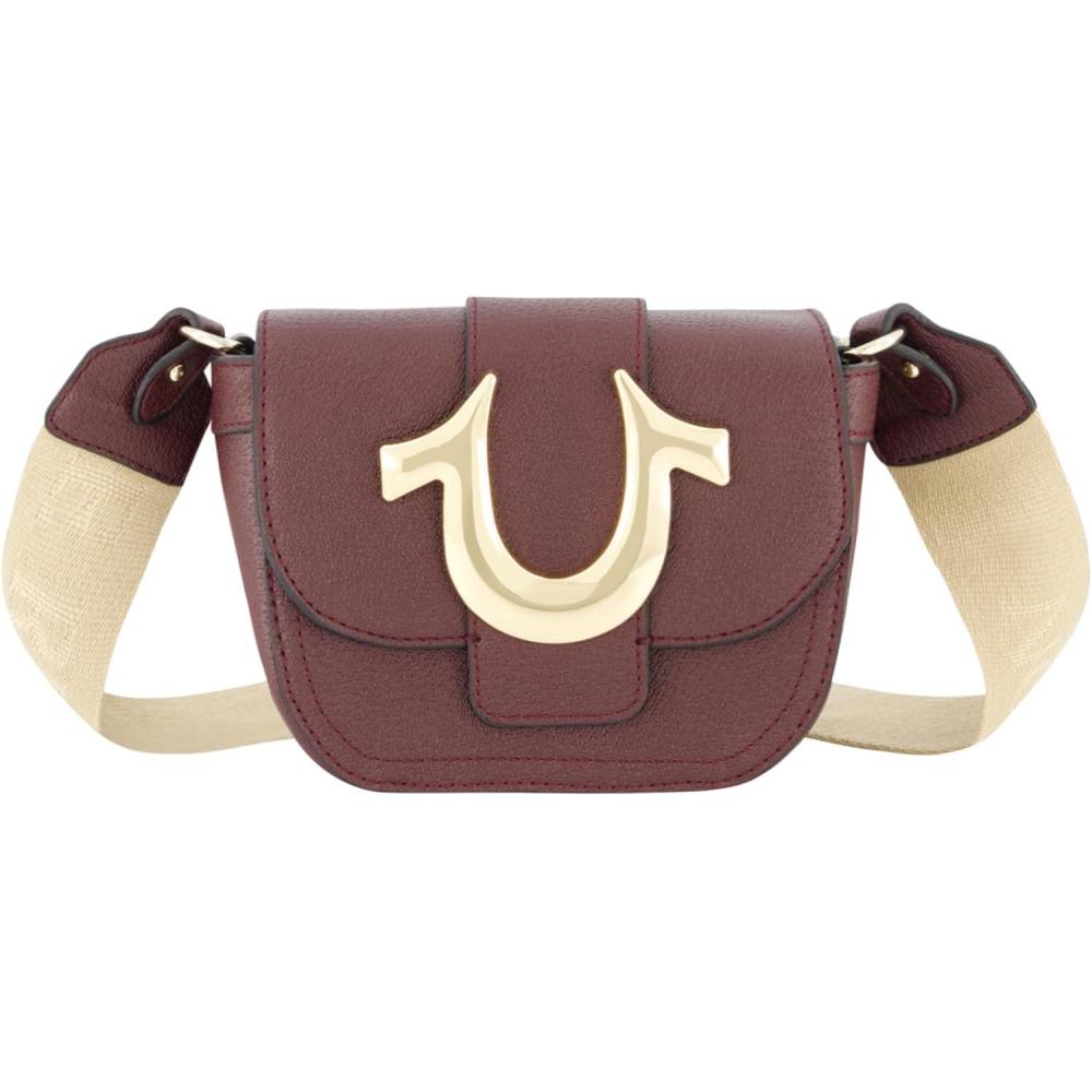 imageTrue Religion Womens Crossbody Bag Mini Flap Adjustable Shoulder Handbag with Horseshoe LogoWine