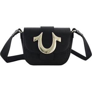 True Religion Women’s Crossbody Bag, Mini Flap Adjustable Shoulder Handbag with Horseshoe Logo(Black)