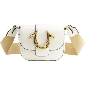 True Religion Women’s Crossbody Bag, Mini Flap Adjustable Shoulder Handbag with Horseshoe Logo(White)