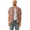 True Religion Men’s SS Camp Shirt All Over Print – Black/Yellow/White | Short Sleeve Rayon Viscose Button-Up(Blk Ylow Wht)