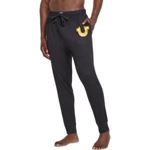 True Religion Mens Jogger Pajama Pants, Lightweight Lounge Casual Sleep Pants for Men(Black W Gold Logo)