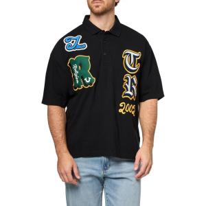 True Religion Men’s SS Overt Patch Polo | Short Sleeve Polo Shirt with Signature Patches(Jet Black)