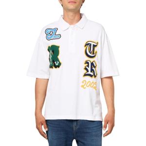 True Religion Men’s SS Overt Patch Polo | Short Sleeve Polo Shirt with Signature Patches(Optic White)