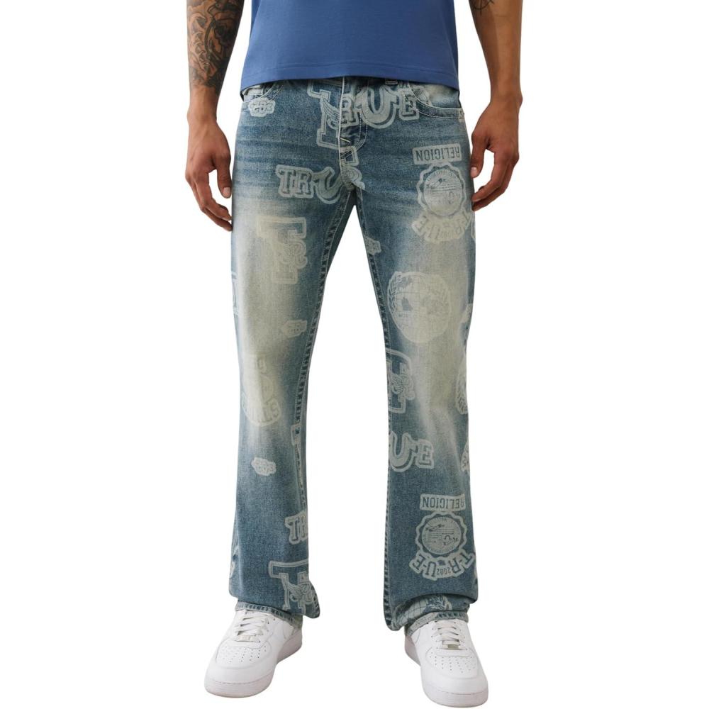 imageTrue Religion Mens AOP Ricky SN Flap Jeans  34quot Inseam Flap Pockets Contrast Stitching Premium Denim