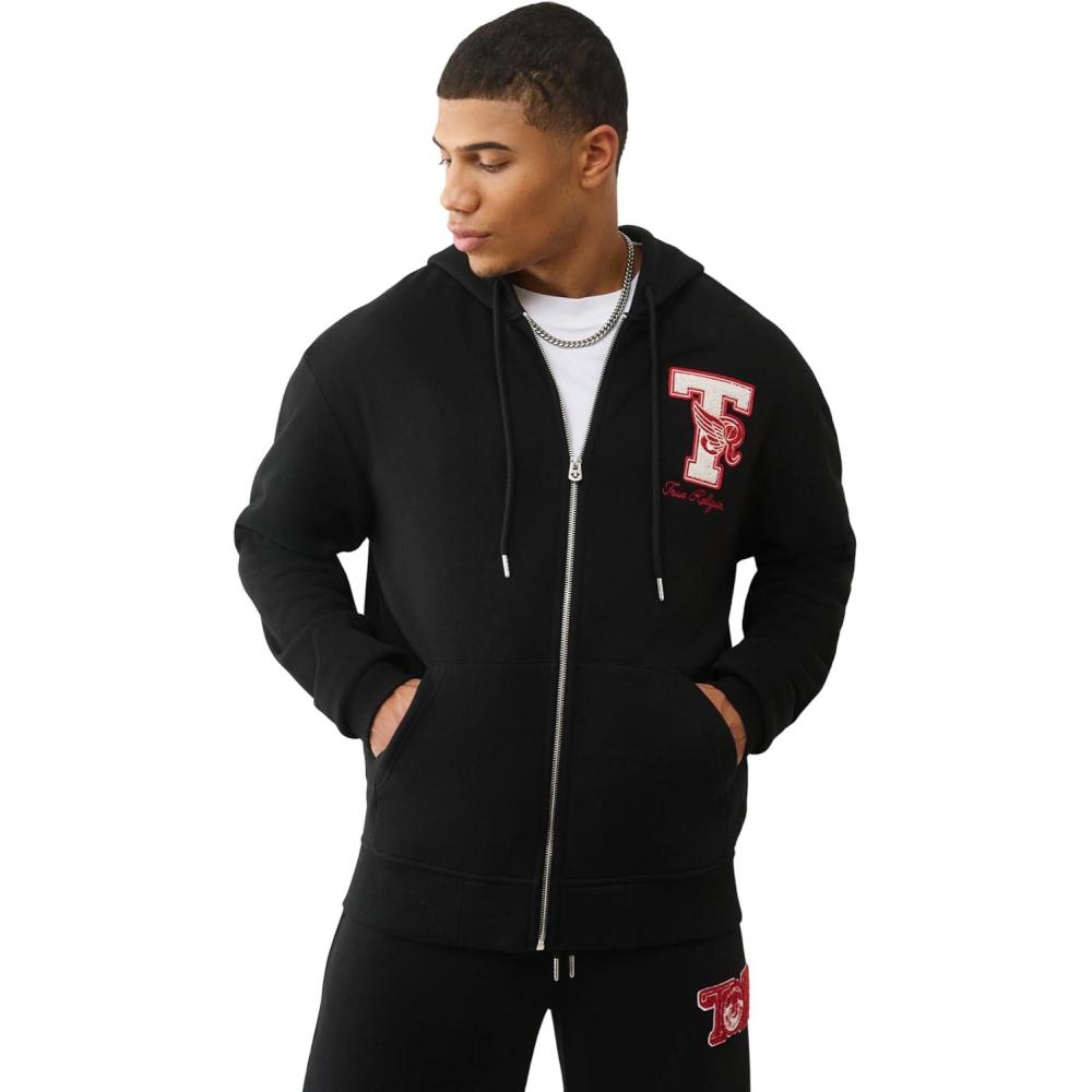 imageTrue Religion World Tour Champs Zip Up Sweatshirt with Horseshoe Logo ampamp Bold Back GraphicJet Black