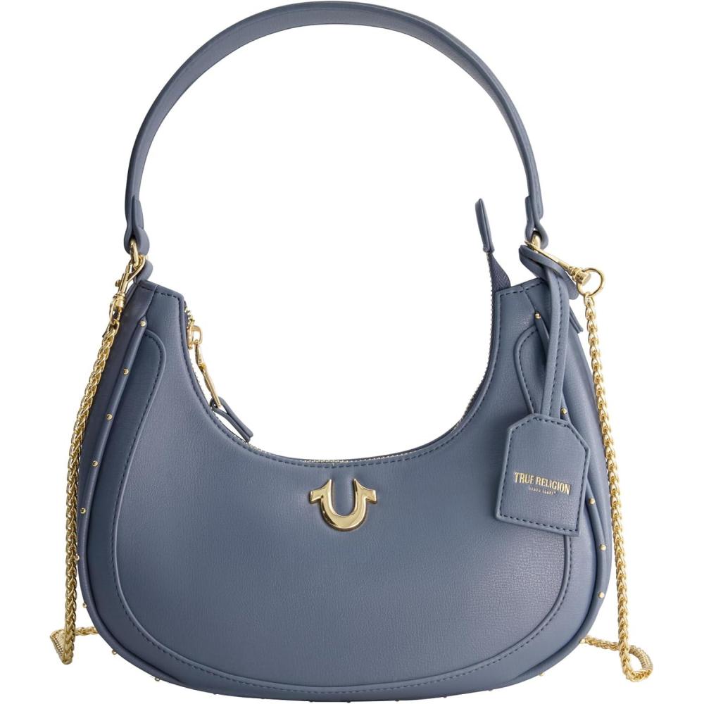 imageTrue Religion womens True Religion Hobo Bag Womens Faux Leather Crescent Handbag With Adjustable Chain StrapBlue