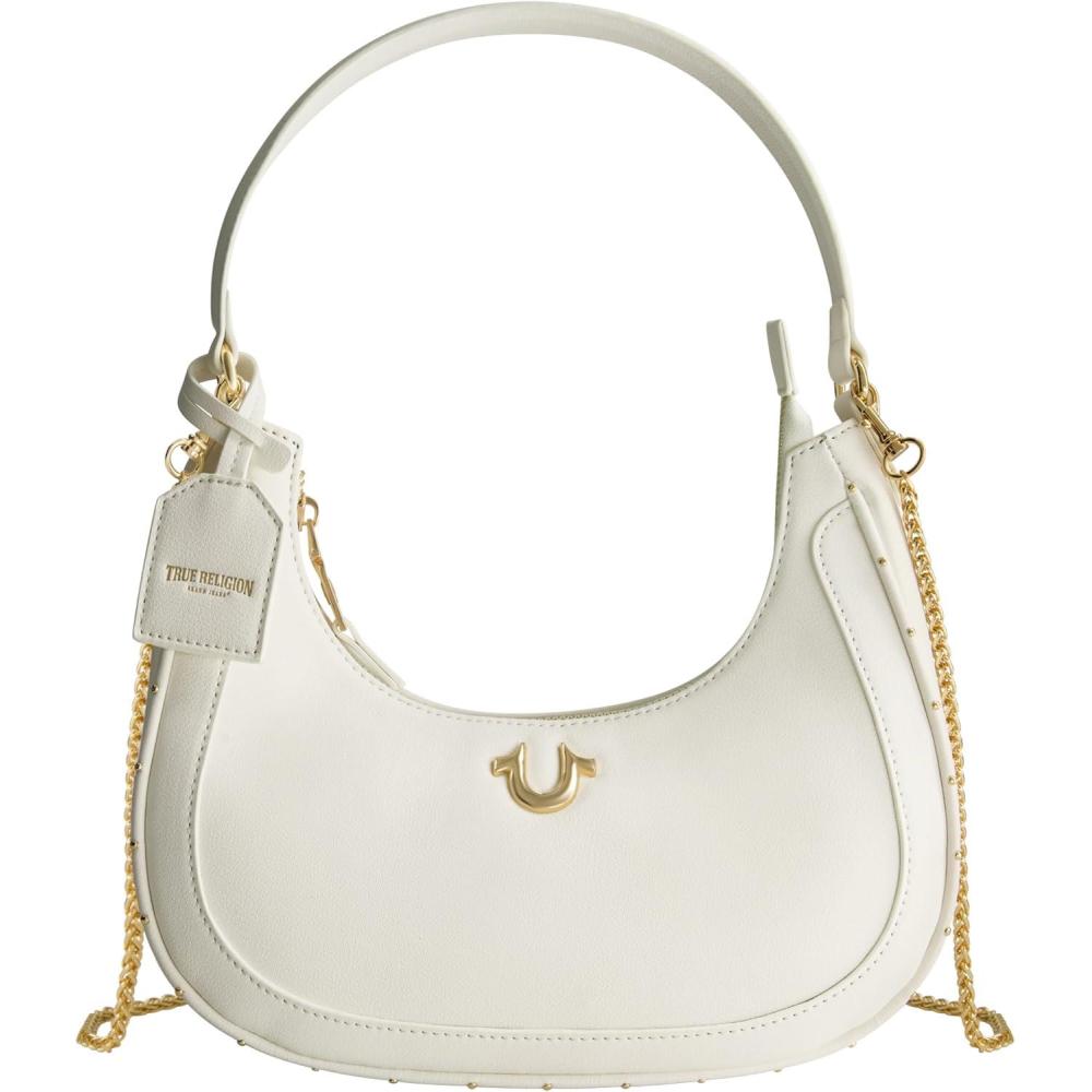 imageTrue Religion womens True Religion Hobo Bag Womens Faux Leather Crescent Handbag With Adjustable Chain StrapWhite