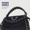True Religion Studded Horseshoe Eyelet Denim Flap Bag, Crossbody Shoulder Handbag, Black